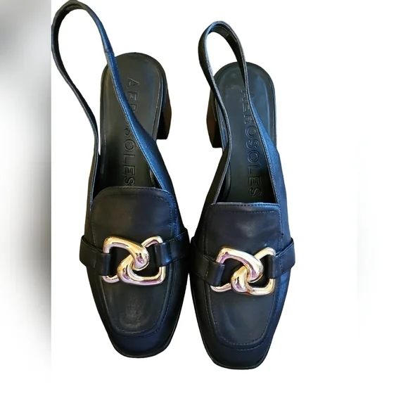 Aerosoles Allure Ornamented Block Heel Slingback in Black Leather sz 10 new